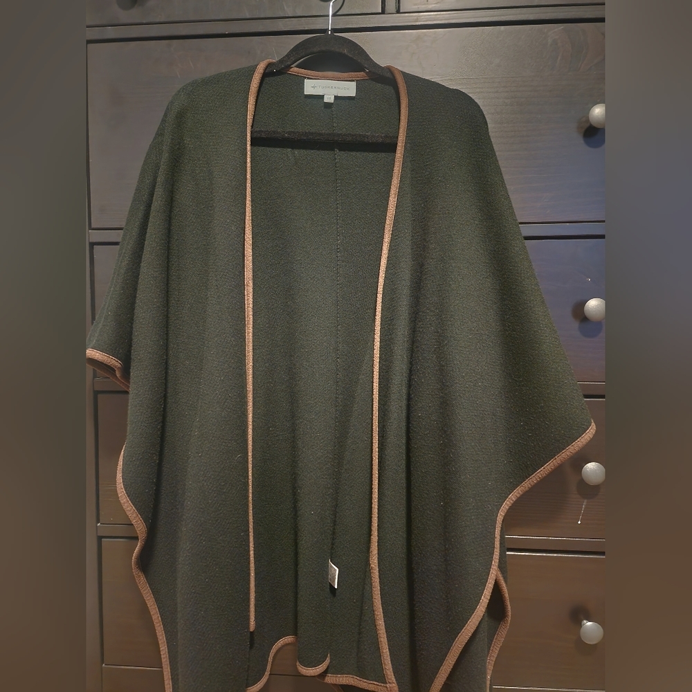 Tuckernuck black trim open shawl poncho